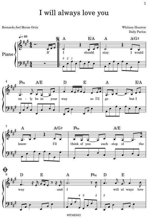 i will always love you sheet music for piano