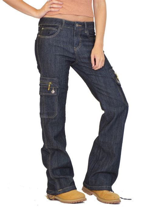 New Womens Ladies Wide Loose Denim Combat Trousers Cargo Jeans