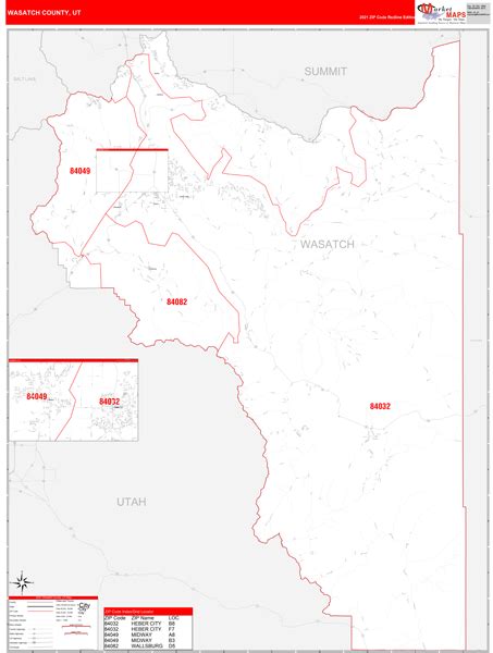 Wasatch County Ut Zip Code Wall Map Red Line Style By Marketmaps
