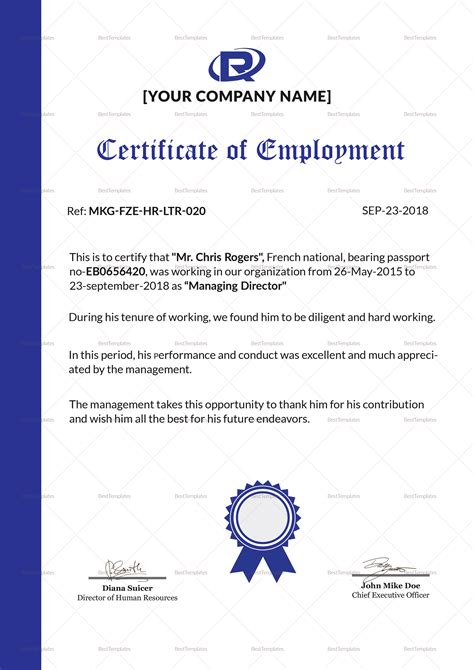 Employment verification letters should be written utilizing the formal business format. Excellent Employment Certificate Design Template in PSD, Word