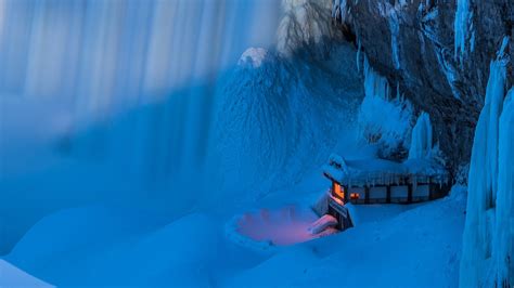 Wallpaper Waterfall Winter Blue Cold Underwater Freezing