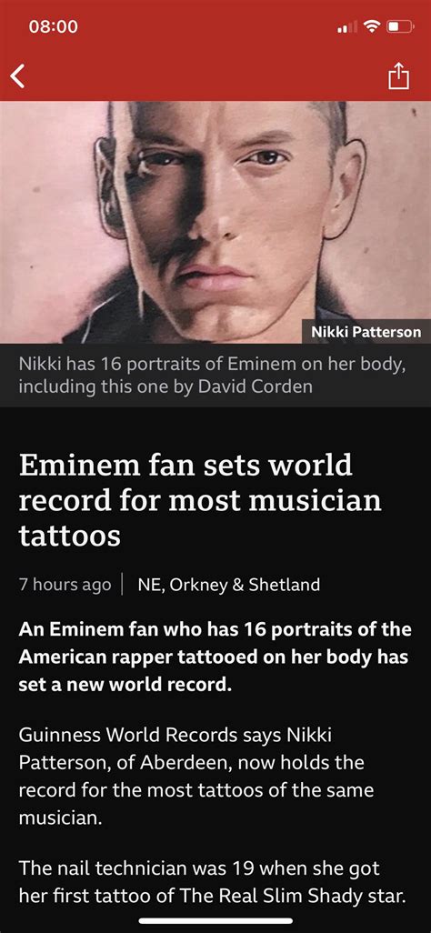 Eminem Fan Sets World Record For Most Musician Tattoos R Eminem