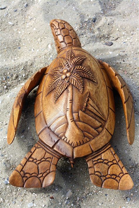 G6 Collection 12 Long Wooden Hand Carved Turtle Tortoise Statue