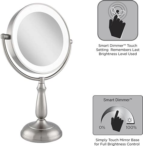 Zadro Ultra Bright Led Lighted Dual Sided 12x1x Magnification Smart Touch Dimmer Vanity Beauty