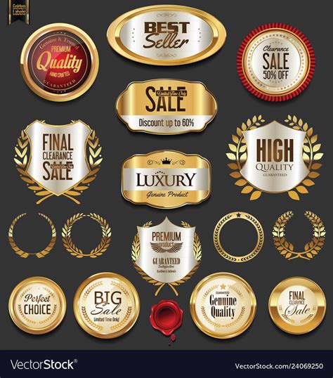 Golden Badges And Labels Collection Royalty Free Vector