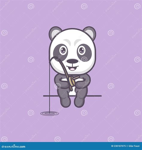 Cute Panda Fihsing Stock Vector Illustration Of Brand 230187075