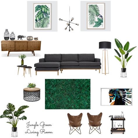 Jungle Green Living Room Interior Design Mood Board By Melissablack