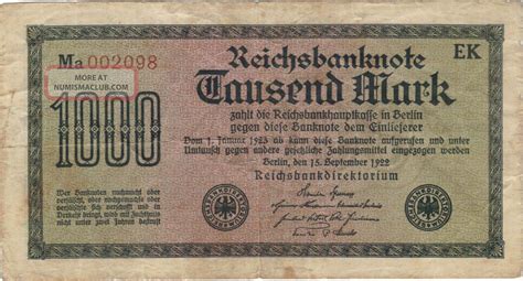 1922 1000 Mark Germany Reichsbanknote Currency Note German Banknote