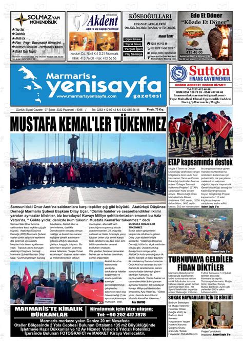 07 Şubat 2022 tarihli Marmaris Yeni Sayfa Gazete Manşetleri