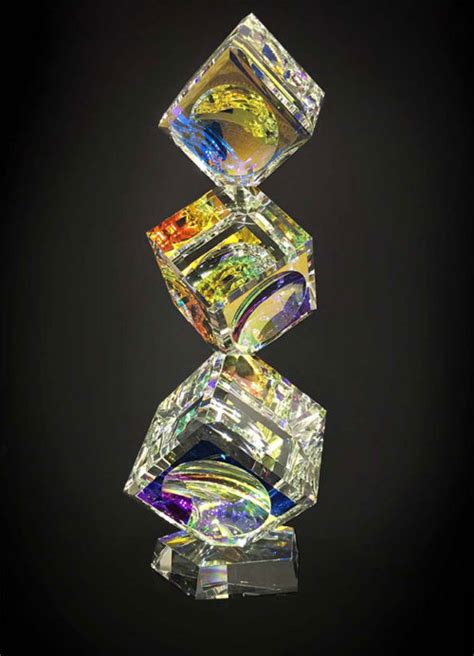 Harold Lustig Glass Optically Crystal Cubes And Sculptures On A Base