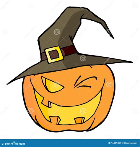 Jack O Lantern Wearing A Witch Hat Winking Stock Vector Illustration