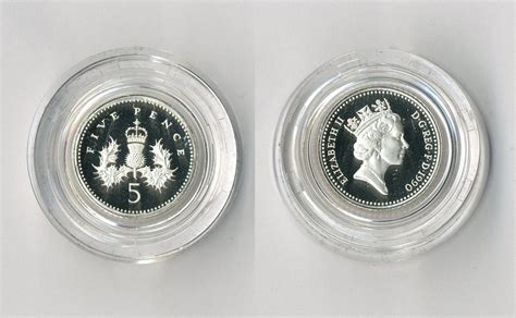 1990 Silver Proof Piedfort 5p Royal Mint M Veissid And Co