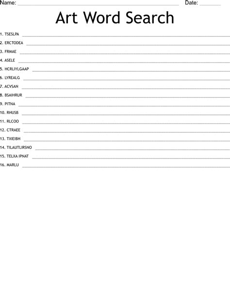 Art Word Search Word Scramble Wordmint