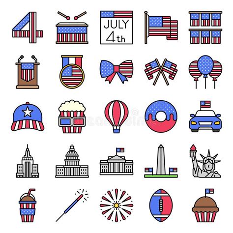 Fourth Of July Filled Icon Set Independent Day Vector Stock Vector