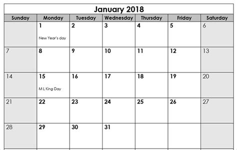 Microsoft Office Calendar Template 2018 Printable Week