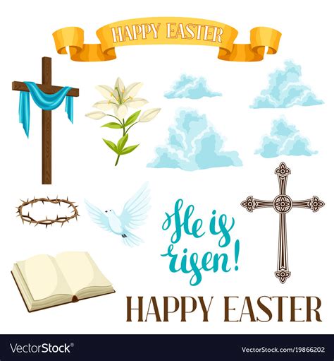 Happy Easter Set Decorative Objects Religious Vector Image