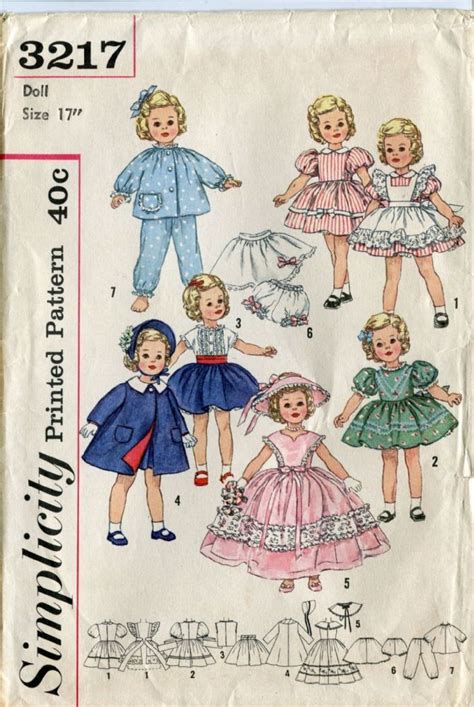 Pdf Digital Download Vintage Dolls Clothes Sewing Pattern Simplicity 3217 For 17 Dolls Doll