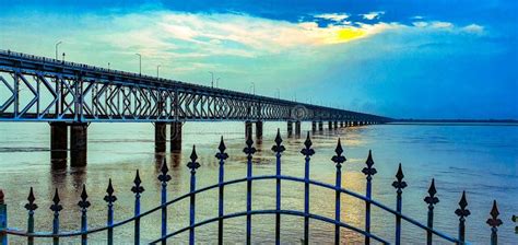 Amazing Road Railway Bridge Over The Sacred Godavari River At Sunset