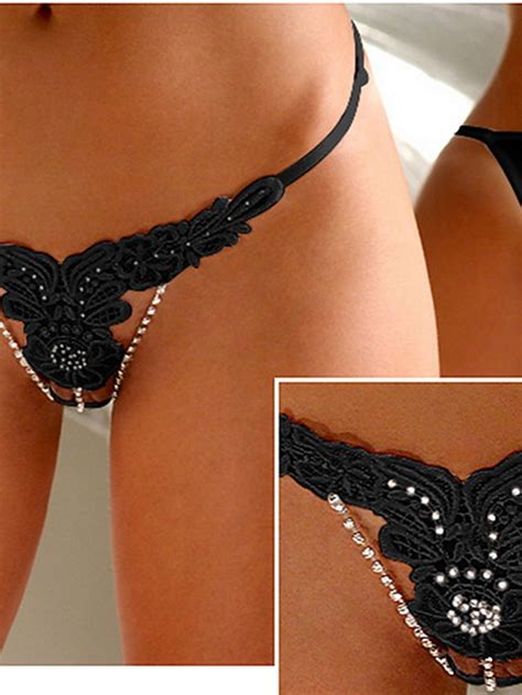 Womens 1 Piece Lace Beaded G Strings And Thongs Panties Low Waist