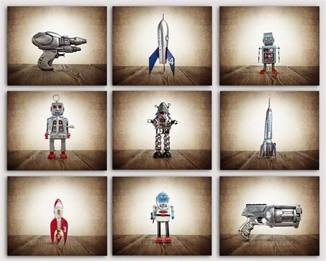 Set Of 9 Retro Space Rockets Rayguns And Robots Photo Prints Etsy
