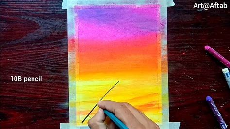 Easy Oil Pastels Drawing For Beginners Colourful Sunset Scenery
