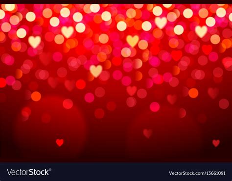 Red Background With Hearts And Bokeh Lights Vector Image