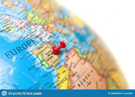Spain Map Earth Globe Close Up With A Red Pin Stock Photo Image Of