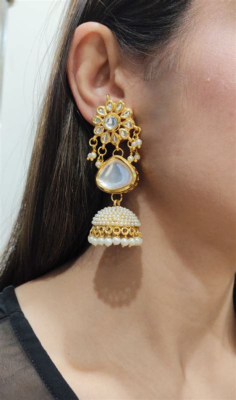 White Kundan Jhumki Earrings Dazzle Up