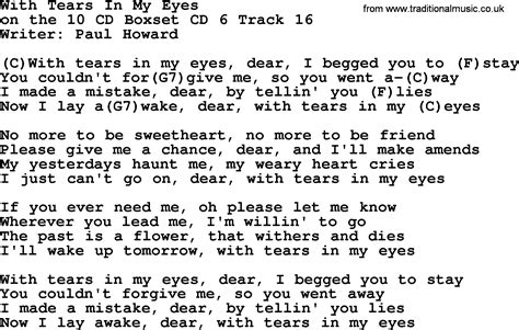 Hank Williams Song With Tears In My Eyes Lyrics And Chords
