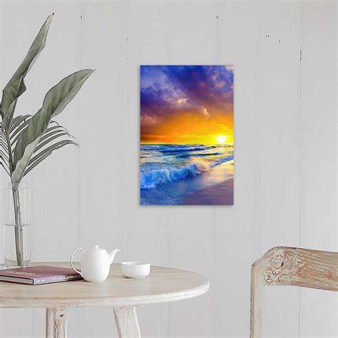 Beach Sunset On Canvas Orange Purple Ocean Sunset Wall Art Canvas