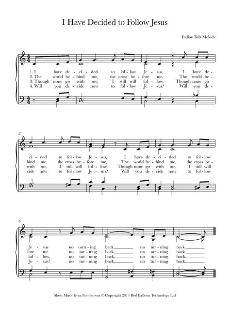I Have Decided To Follow Jesus Sheet Music For Piano
