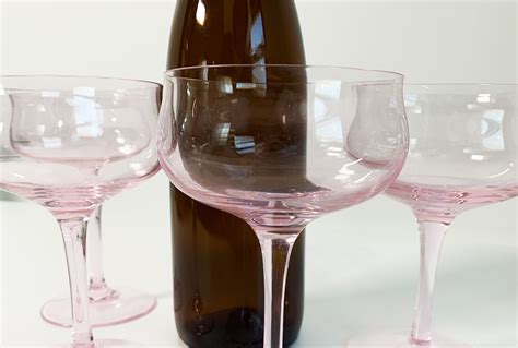 vintage set 4 pink champagne coupes evening rose tiffin franciscan 4 elegant glasses