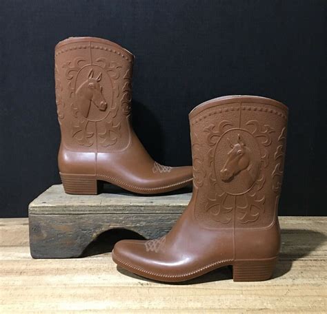 Vintage Duramil Mens Rubber Brown Western Cowboy Rain Boots Sz 27