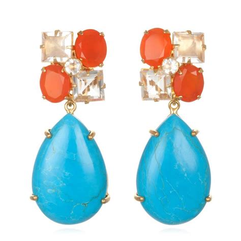 Carnelian Turquoise Clear Quartz Drop Earrings Turquoise Jewelry