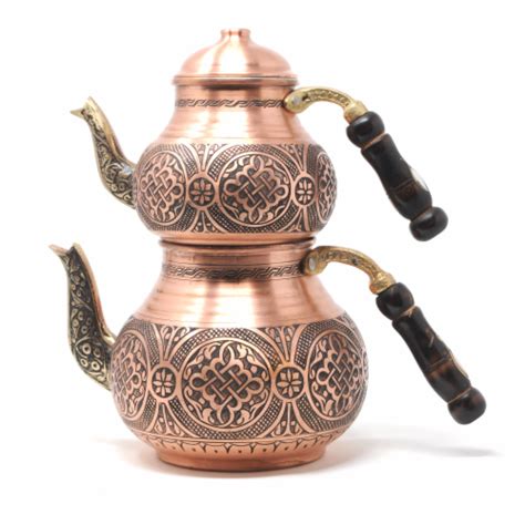 Beldinest Handmade Turkish Double Boiler Tin Plated Copper Teapot Set
