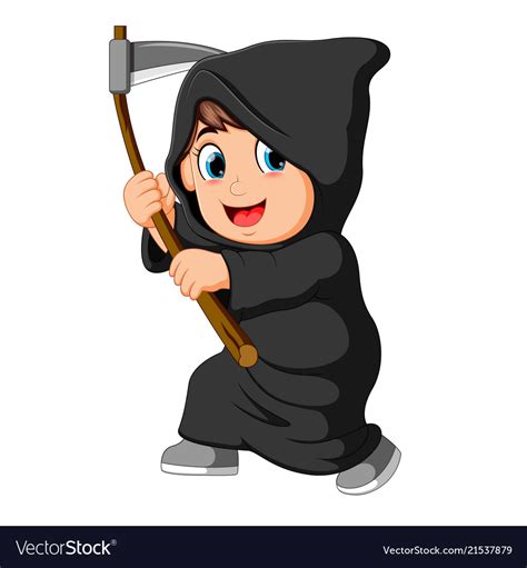 Boy Wearing Grim Reaper Costume With Scythe Vector Image