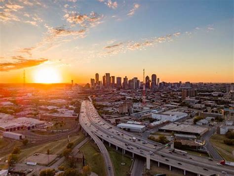 Sunset And The Dallas Skyline Aerial Photograph Aerial Photography