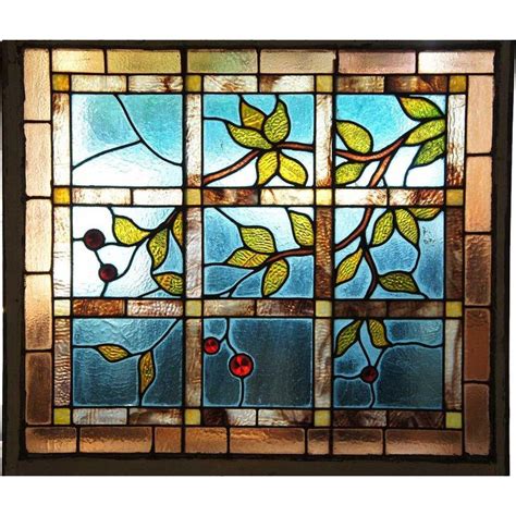 American Aesthetic Movement Stained And Leaded Glass Cherry Branch