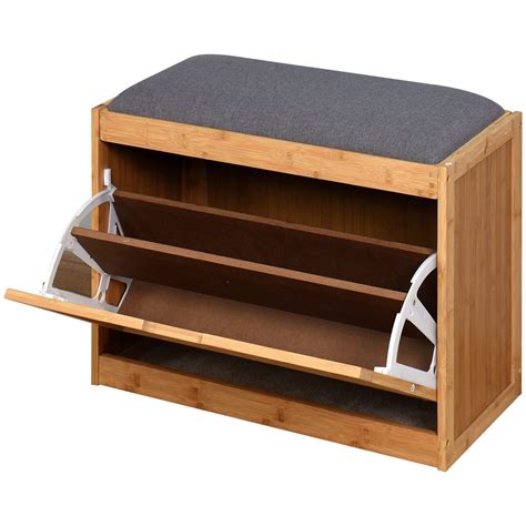Buy Bamboo Shoe Storage Bench With Flip Drawer Hidden Shoe Storage