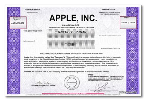 It represents a snapshot of history incorporating the company's name, logo, corporate seal, and printed signatures of corporate officers. Gift Apple Stock | Real Ownership + Stock Certificate in ...