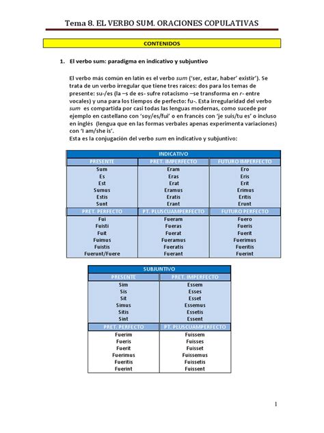 Tema 8 El Verbo Sum Oraciones Copulativas Verbo Asunto Gramática