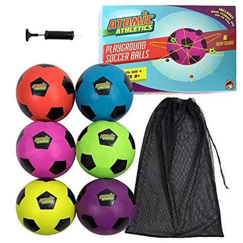 Atomic Athletics 6 Pack Of Neon Rubber Playground Soccer Balls Bulk