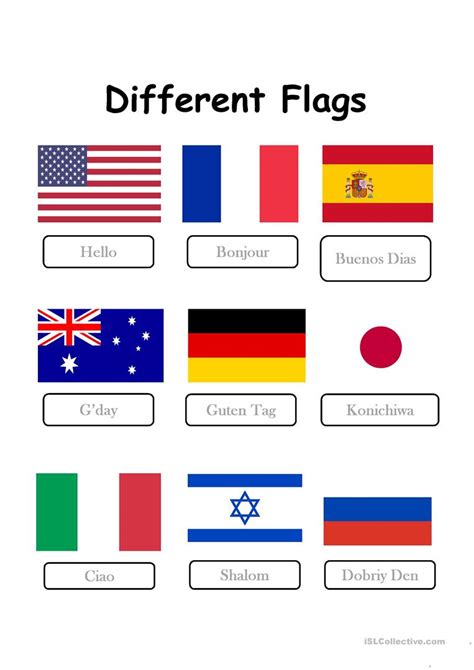 Flags And Greetings Around The World Worksheet Free Esl Projectable