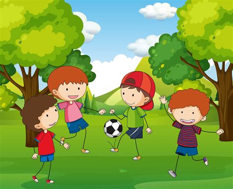 Boys Playing Football In The Park 419169 Vector Art At Vecteezy