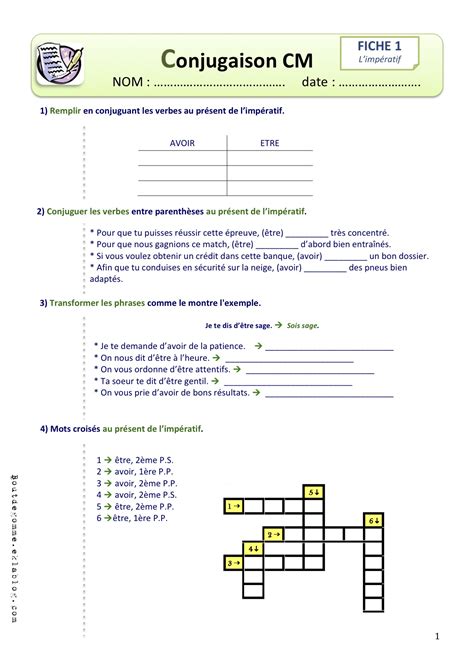 Exercices de conjugaison au cm1 faits par une institutrice. Exercices Conjugaison CM2 | Bout de Gomme