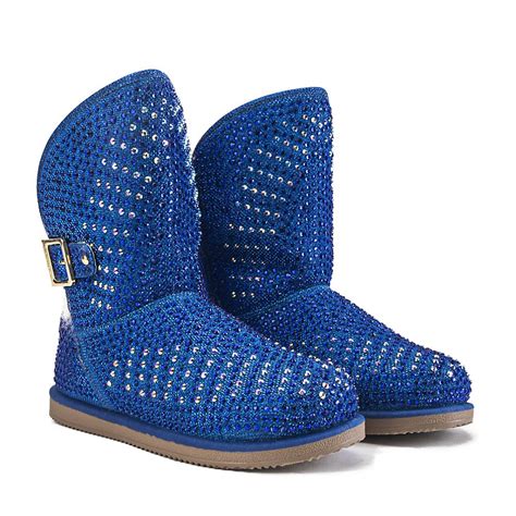 Womens Fur Studded Boot Urban Hook Blue Shiekh Shoes