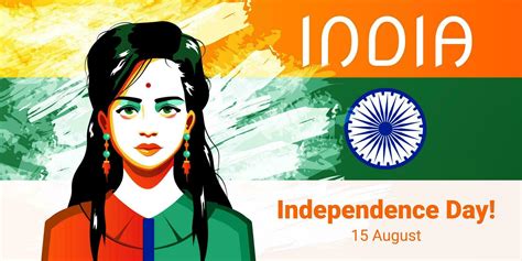 India Independence Day Celebration Banner With Beautiful Indian Woman Text And Paint Decoration