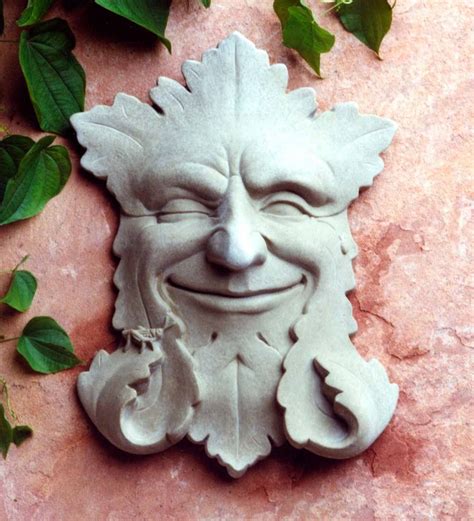 Display Our Smiling Green Man Face Cast Stone Wall Art Indoors Or Out