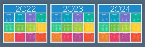 Colorful Calendar For 2023 Year Week Starts On Sunday Stock Vector