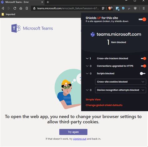 Microsoft Teams Fails To Load If Cross Site Cookies Is Blocked